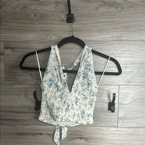 Garage Floral Crop Top - White and Blue